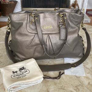 COACH Ashley Steel Lambskin Leather Carryall Convertible  Satchel Handbag